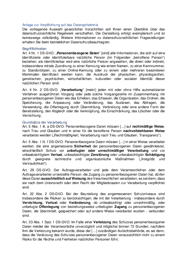 Verpflichtung auf das Datengeheimnis